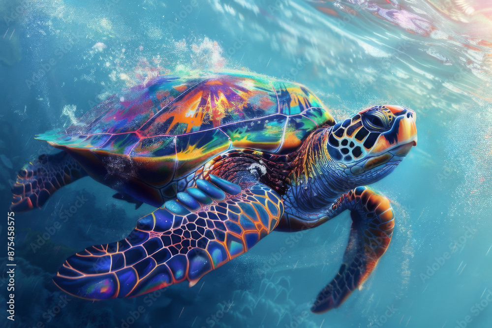 Fototapeta premium A majestic sea turtle gracefully gliding through the ocean