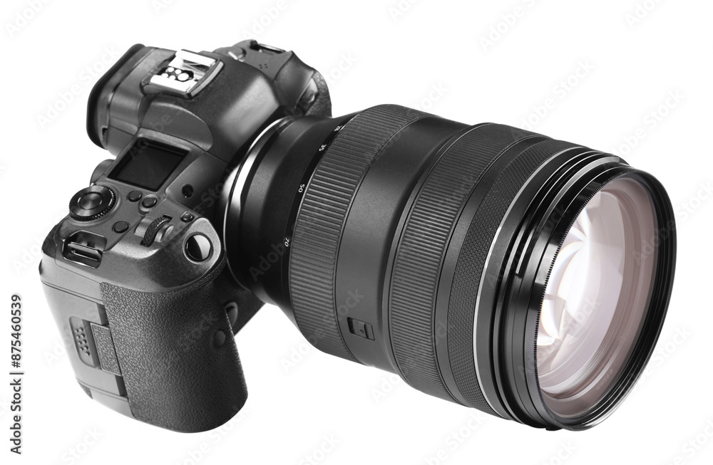 Modern camera isolated on white. Photographer's equipment Modern camera isolated on white. Photographer's equipment