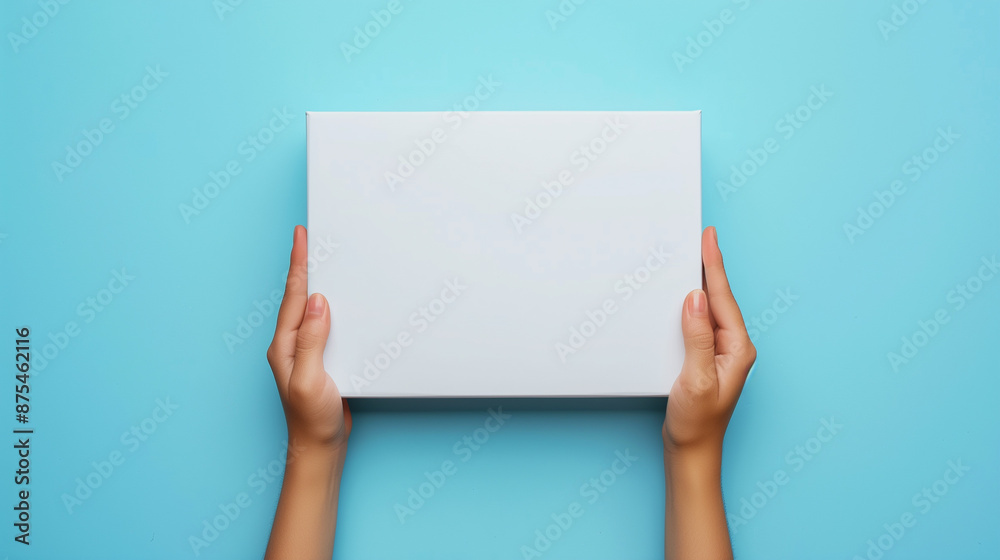 Human hands gently holding a blank cardboard box as a product packaging mockup for graphic designers. Company branding template. Human hands gently holding a blank cardboard box as a product packaging mockup for graphic designers. Company branding template.