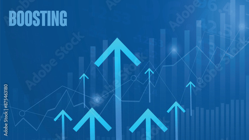 Digital Rocket, coins, and graph chart. Abstract growing diagrams and a stack of dollar coins. Spaceship boosts the statistic candle. Low poly wireframe vector illustration in blue hologram style.
