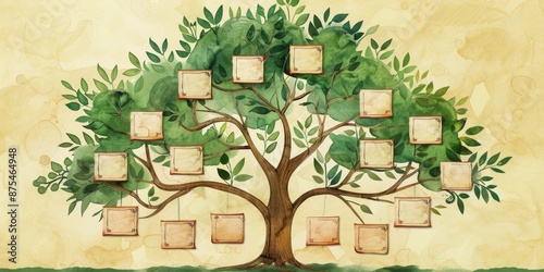 Family tree with empty cells, template. on light background.