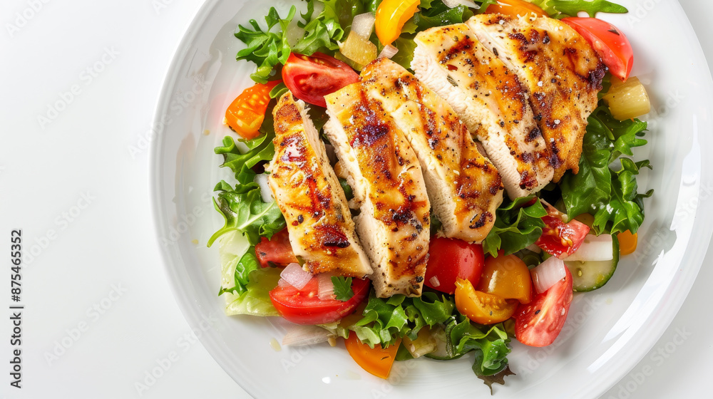A plate of grilled chicken and vegetables A plate of grilled chicken and vegetables