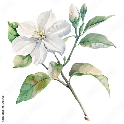 Watercolor painting vector of jasmine flower (Citrus aurantium), isolated on a white background, jasmine vector, clipart Illustration, Graphic logo, drawing design art, clipart image