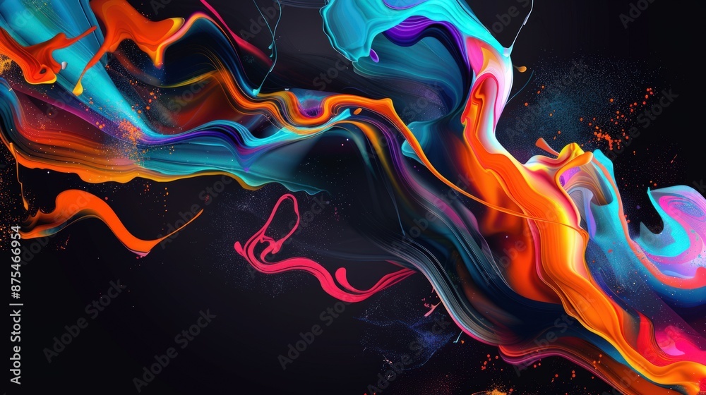 A colorful, flowing piece of fabric with a black background. Generate AI image A colorful, flowing piece of fabric with a black background. Generate AI image