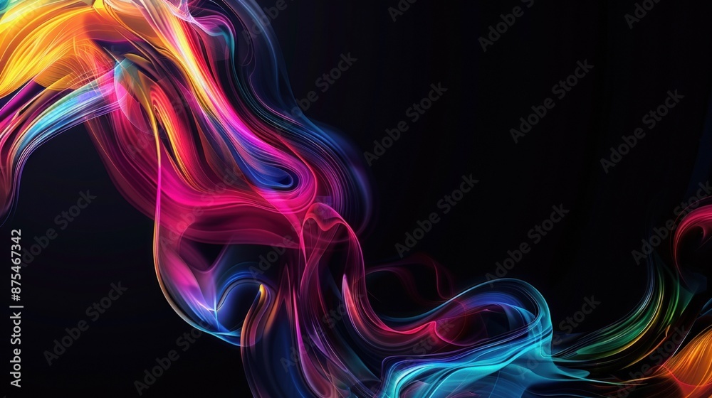 A colorful, flowing piece of fabric with a black background. Generate AI image