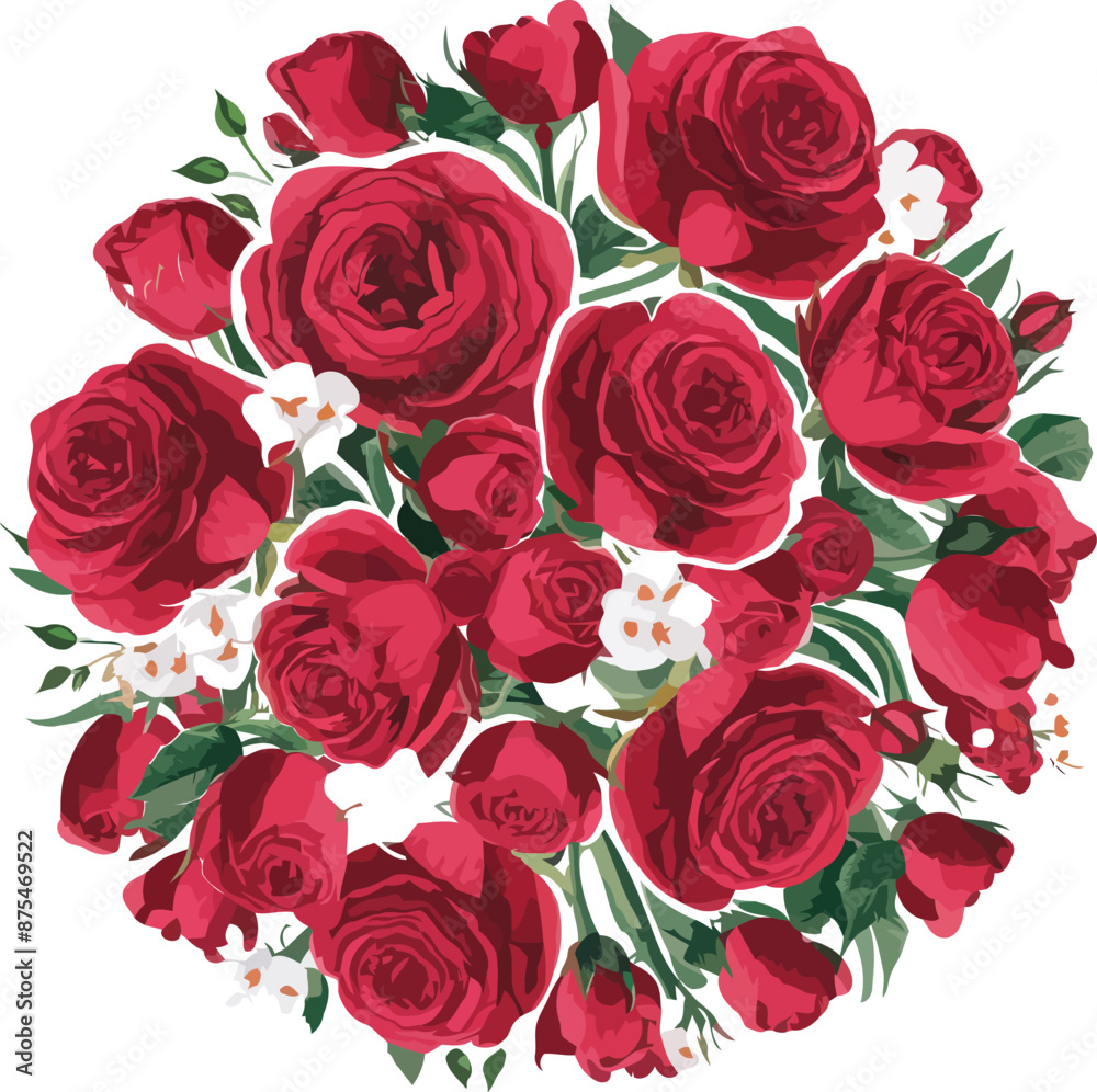 Beautiful bouquet with red roses and leaves, Water Color, Vector, Illustration Beautiful bouquet with red roses and leaves, Water Color, Vector, Illustration