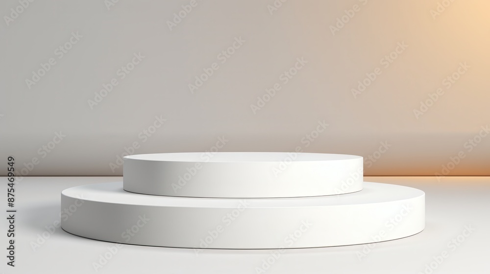 Minimalist white podium in a 3D virtual space, ideal for clean and simple product presentations Minimalist white podium in a 3D virtual space, ideal for clean and simple product presentations