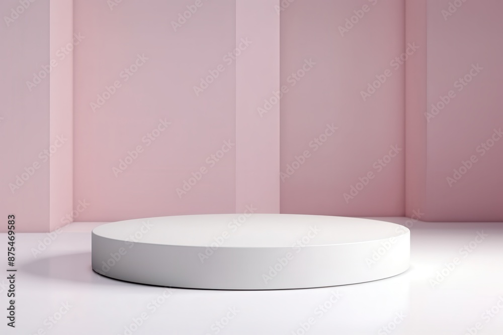 Minimalist white round podium, ideal for presenting new fashion collections, isolated backdrop Minimalist white round podium, ideal for presenting new fashion collections, isolated backdrop