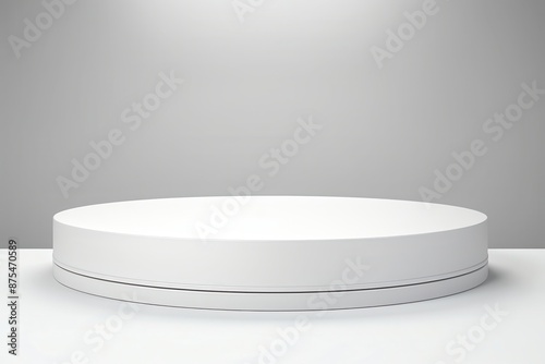Stylish and simple white round podium, perfect for highlighting premium electronics, isolated background © Premreuthai