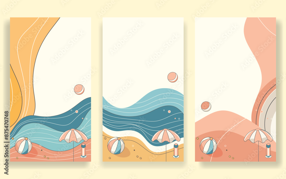 Fototapeta premium Summer sale flat story template, Abstract creative hand drew illustration summer backgrounds in minimal trendy style web online shopping banner concept poster design, brochure, postcard, cover, 