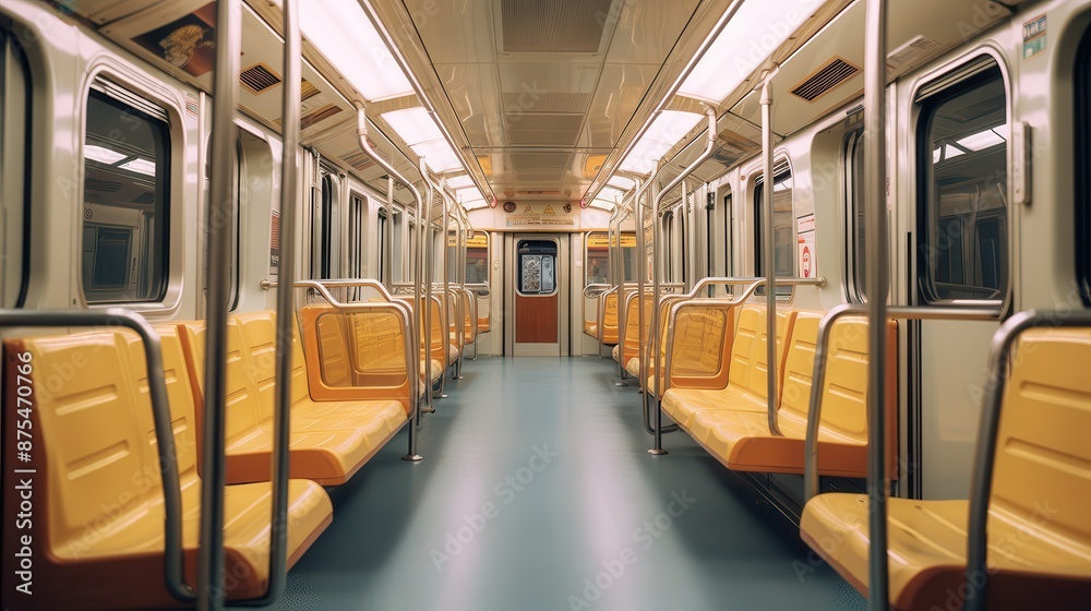 Vacant subway train with open doors, showing a clean and empty carriage ready for passengers Vacant subway train with open doors, showing a clean and empty carriage ready for passengers