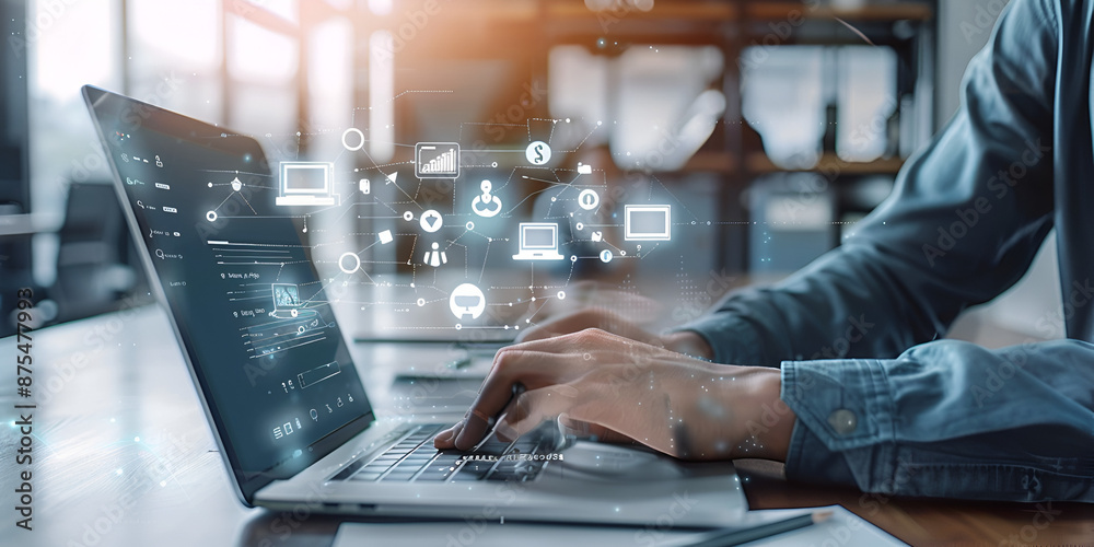 person typing on a laptop,Digital transformation technology strategy ...