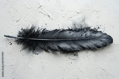 A black feather, charcoal, hauntingly beautiful, watercolor, on white background, generated using AI