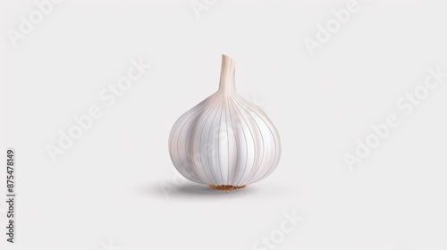 Comic book garlic illustration, minimalist, white background, whimsical shapes, flat colors, vector art, dreamy style, focus cover all object, deep dept of field © JP STUDIO LAB