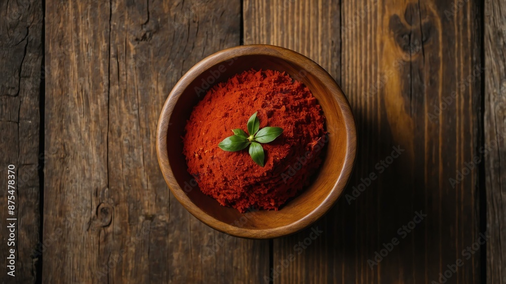 top view of paprika in a small wooden plate isolated o background top view of paprika in a small wooden plate isolated o background