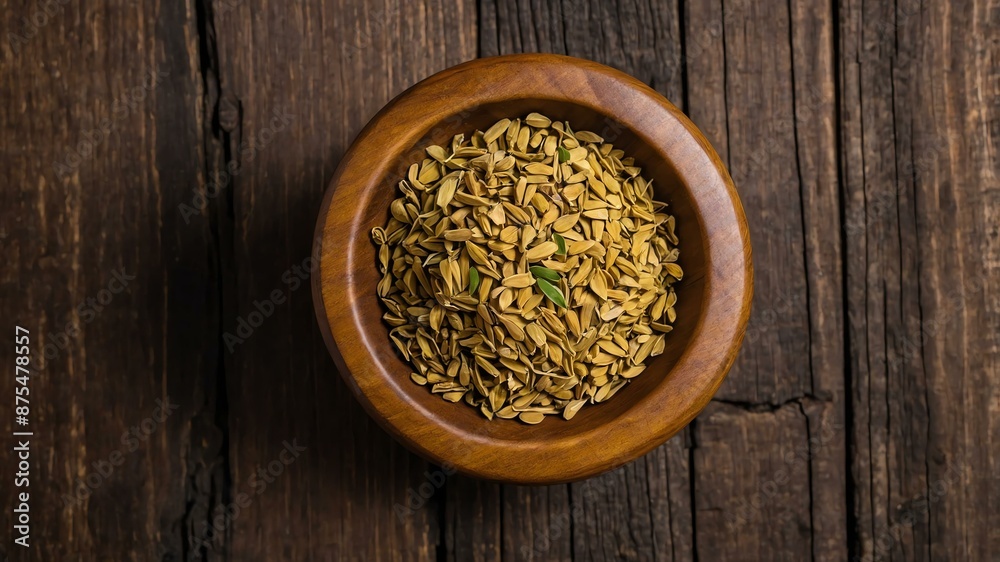 top view of fenugreek in a small wooden plate isolated background