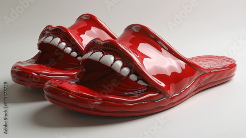 Tongue-shaped slippers with teeth and rubber lips: creative and unusual design. photo