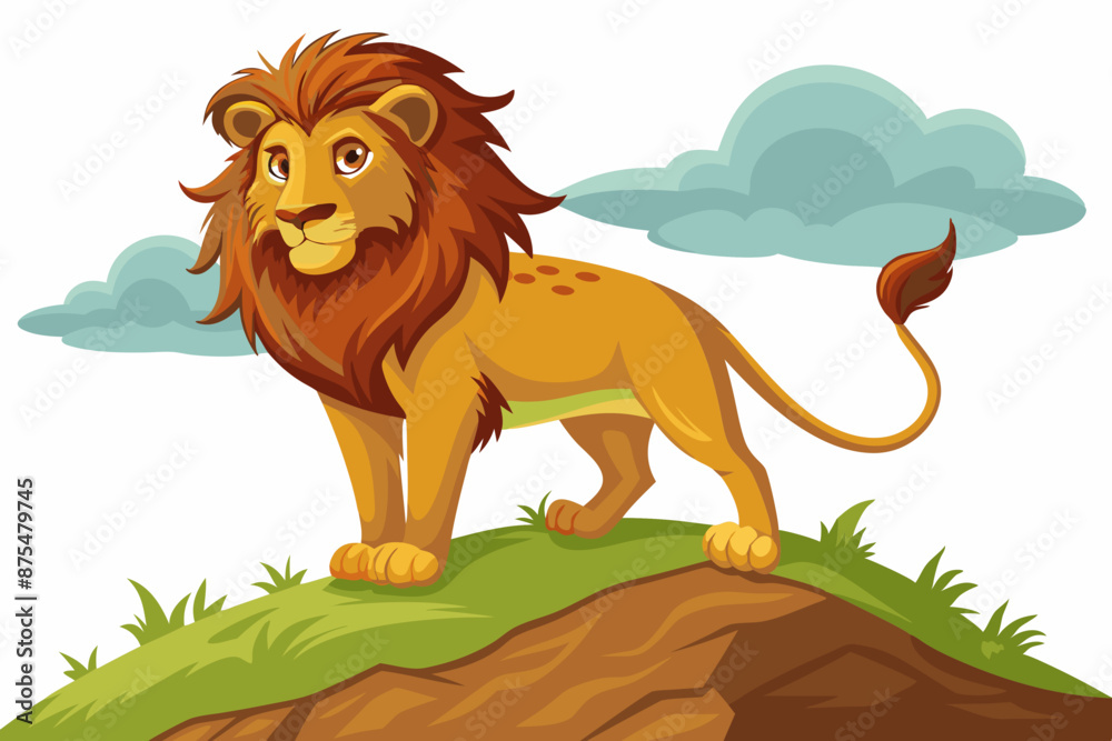 Fototapeta premium illustrate lion standing on hill isolated vector art