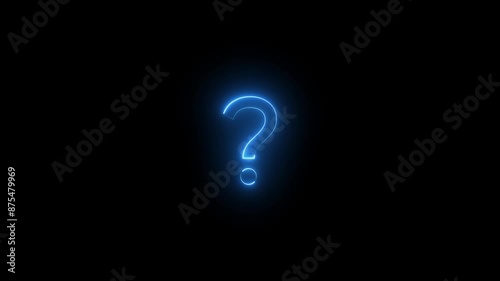 Neon glowing red question mark icon animation in black background