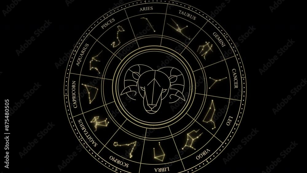ARIES Sign in the Zodiac Wheel With Star Constellations ARIES Sign in the Zodiac Wheel With Star Constellations