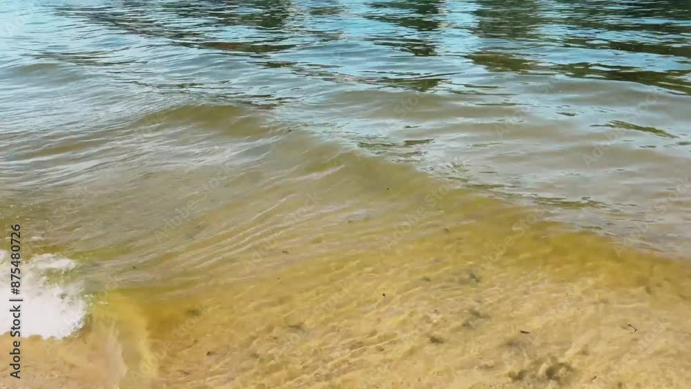 Perfect beach wave scene tranquil waters, sandy shoreline, clear day, serene Perfect beach wave scene tranquil waters, sandy shoreline, clear day, serene