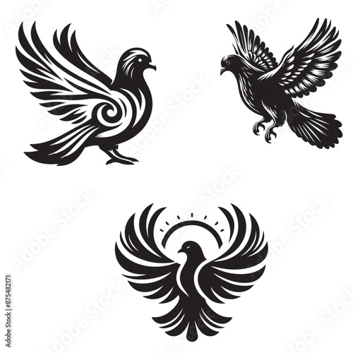  dove set silhouette ,"Whispers of the White Dove" "Flight of the Gentle Wings: Dove Chronicles" "Celestial Coos: Tales of the Peaceful Dove" dove set silhouette png