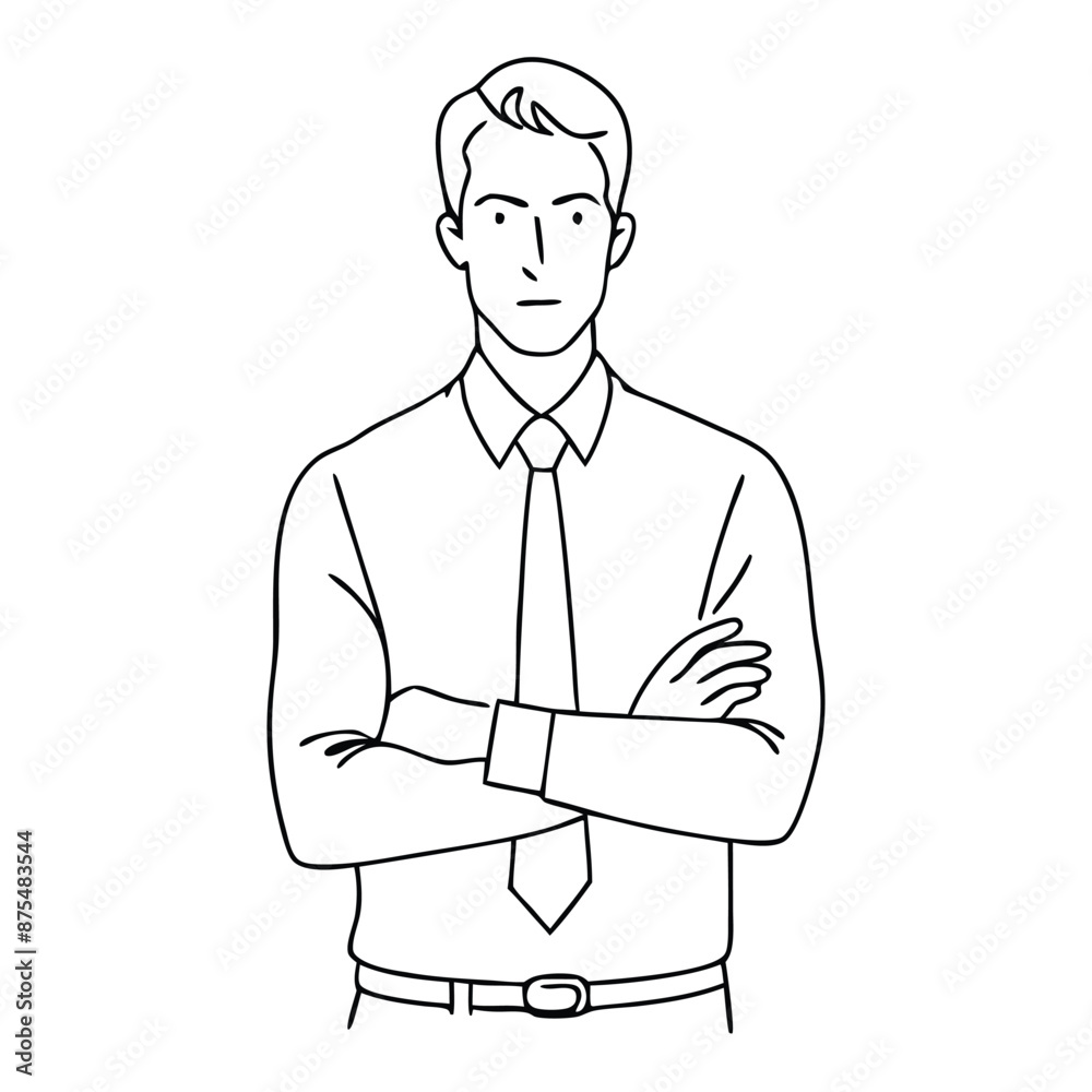 single line drawing of a businessman with his arms crossed, focusing on line art vector illustration single line drawing of a businessman with his arms crossed, focusing on line art vector illustration