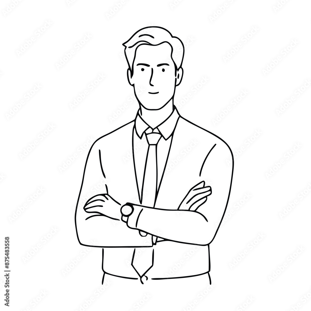 single line drawing of a businessman with his arms crossed, focusing on line art vector illustration single line drawing of a businessman with his arms crossed, focusing on line art vector illustration