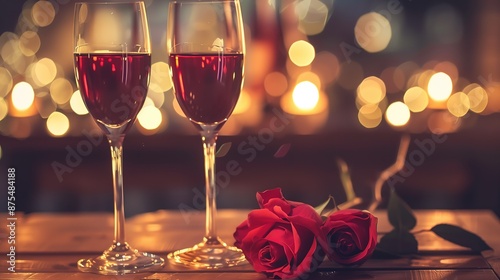 Two_glasses_of_wine_and_a_rose_between_them_on_a_candlelignt_background © SazzadurRahaman