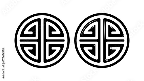 Chinese good luck symbol, black isolated silhouette