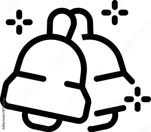 Line art icon of two christmas bells ringing with sparkles around them