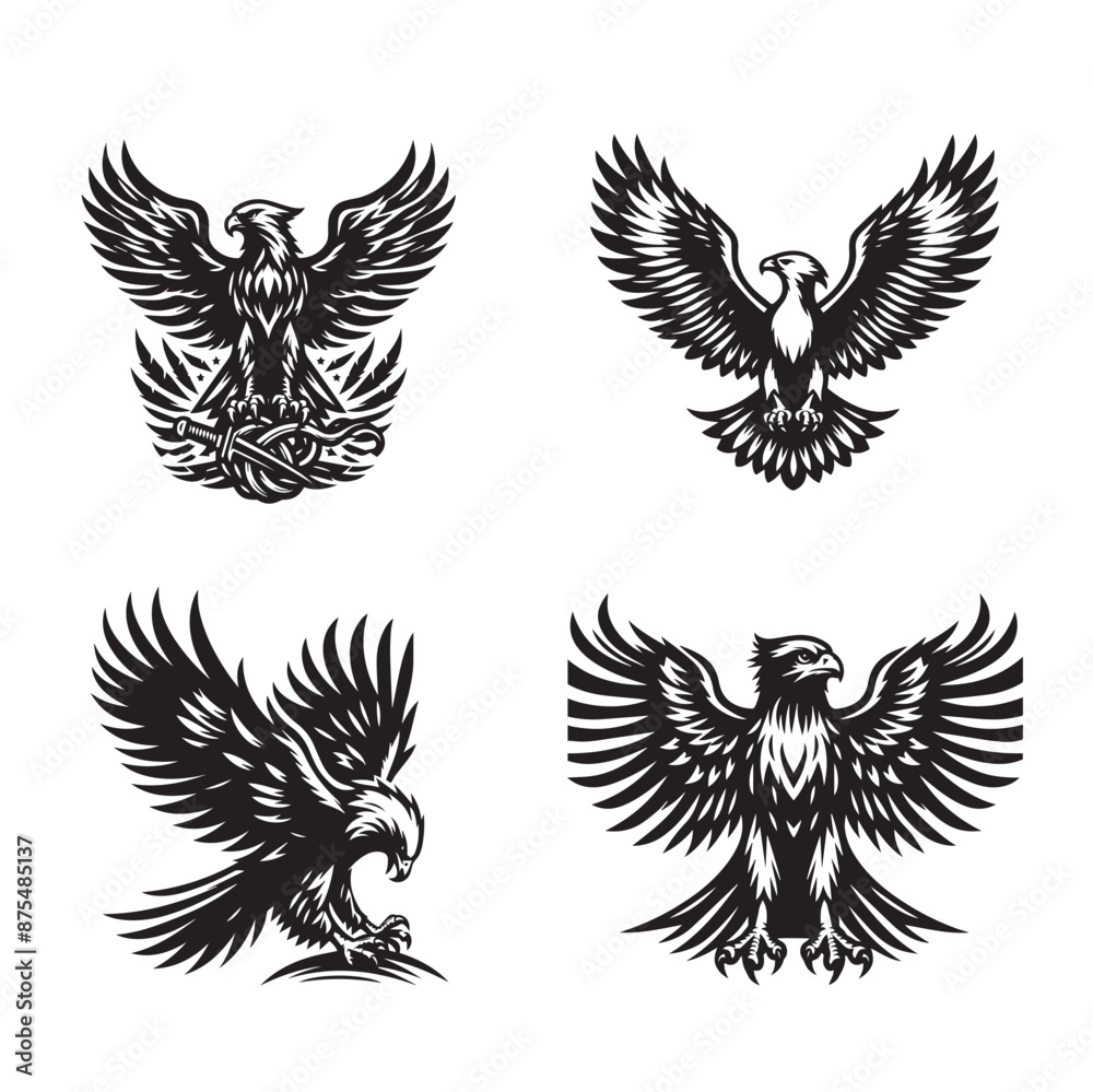 Obraz premium hawk silhouette set , hawk silhouette set png ,hawk head silhouette set images