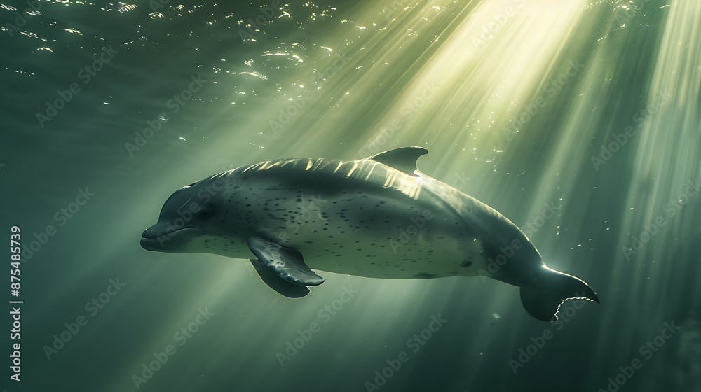Fototapeta premium Yangtze finless porpoise swimming in a river, endangered species