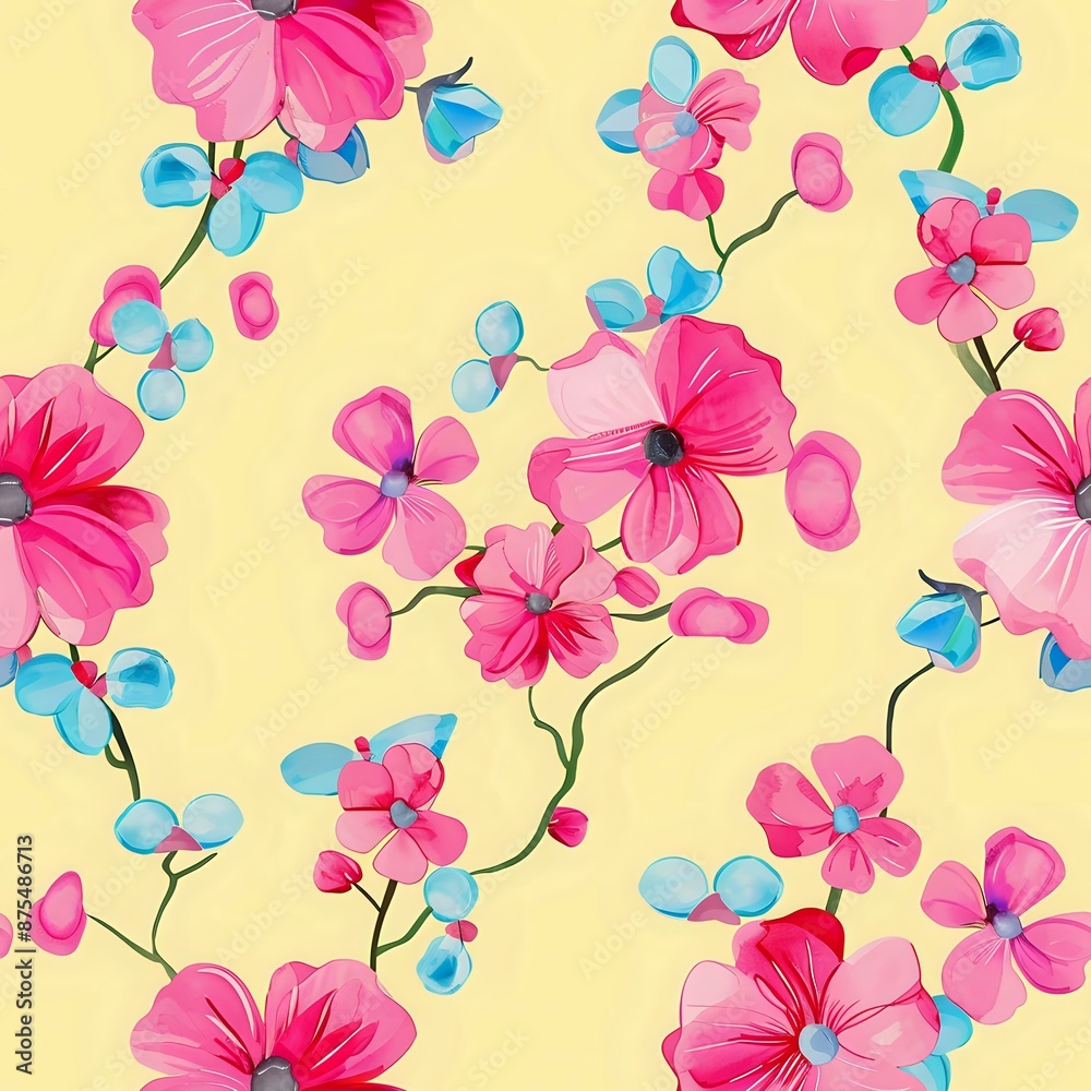 Circular Stylized Flower Pattern in Dark Blue and Pink Circular Stylized Flower Pattern in Dark Blue and Pink