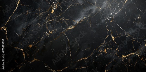 A grungy texture background with yellow veins on a black marble background