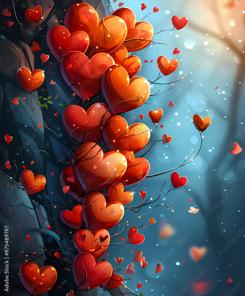 cartoon hearts own a whimsical blue background. romance, valentine's day cartoon hearts own a whimsical blue background. romance, valentine's day