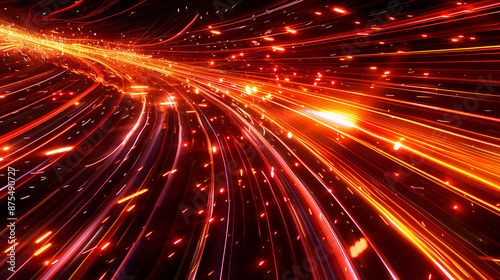 Fiery Warp: Hyperspace Light Streaks in Orange and Red