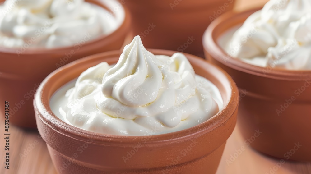Freshly crafted artisanal yogurt in rustic bowls, vibrant and creamy, close-up with cinematic lighting and texture, focus cover all object, deep dept of field Freshly crafted artisanal yogurt in rustic bowls, vibrant and creamy, close-up with cinematic lighting and texture, focus cover all object, deep dept of field