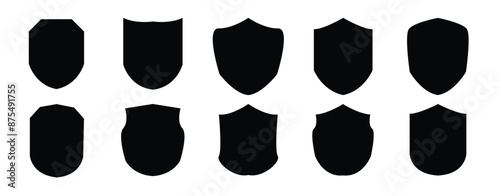 Shield interrogation icon set. Privacy guarantee shield vector icon in safety guard strong shield shape icon. Secure safeguard web sign on white background in eps 10.