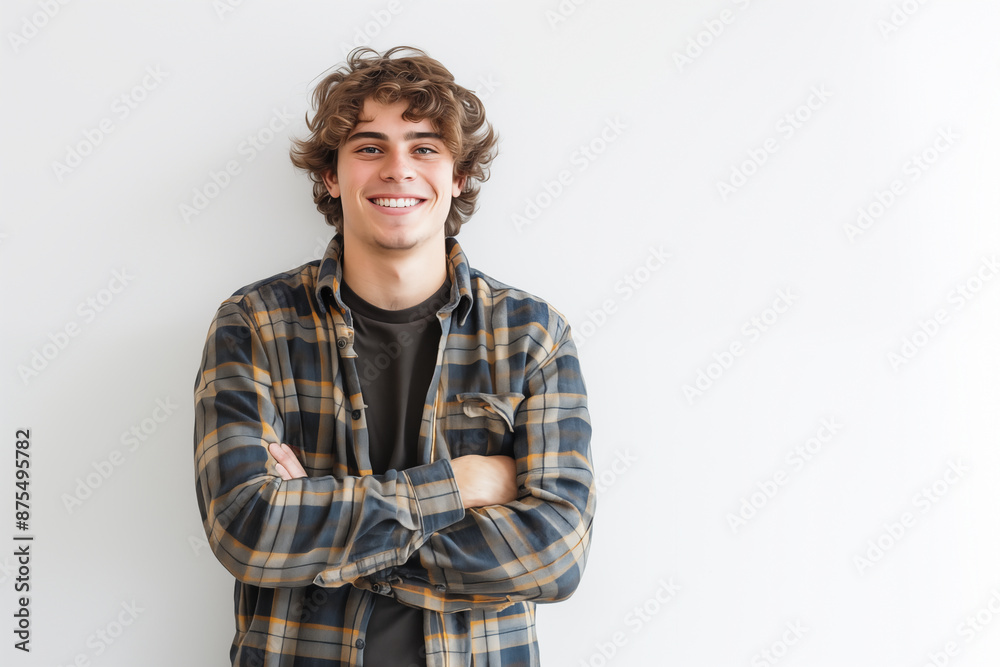 Fototapeta premium Portrait of smiling young man against white background.