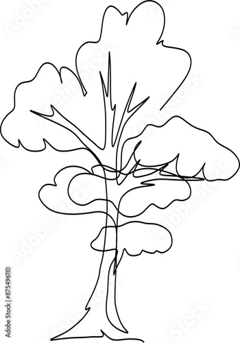 One-line art one continues line art. an illustration of trees isolated on white.