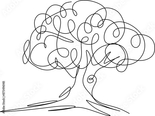 One-line art one continues line art. an illustration of trees isolated on white.