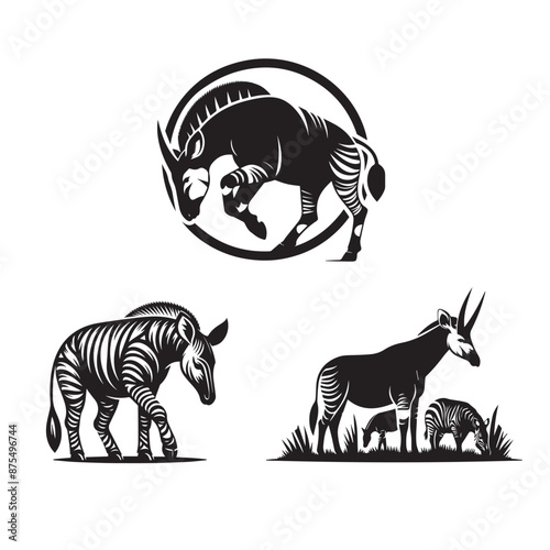  okapi silhouette set , okapi silhouette set png ,okapi giraffe silhouette set images