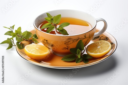 Floral Teacup with Herbal Tea and Lemons