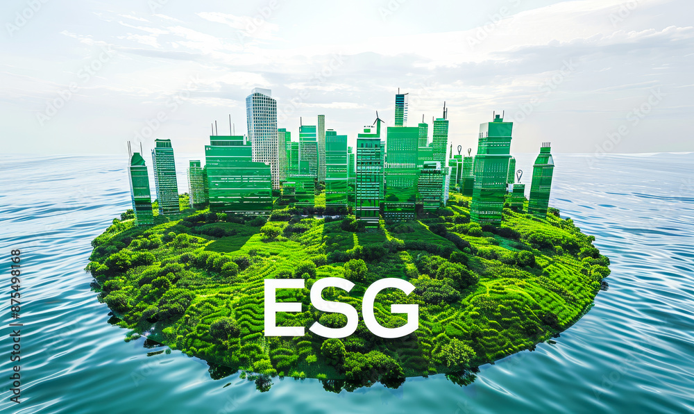 Green Sustainable City Floating on Water Representing Environmental ...