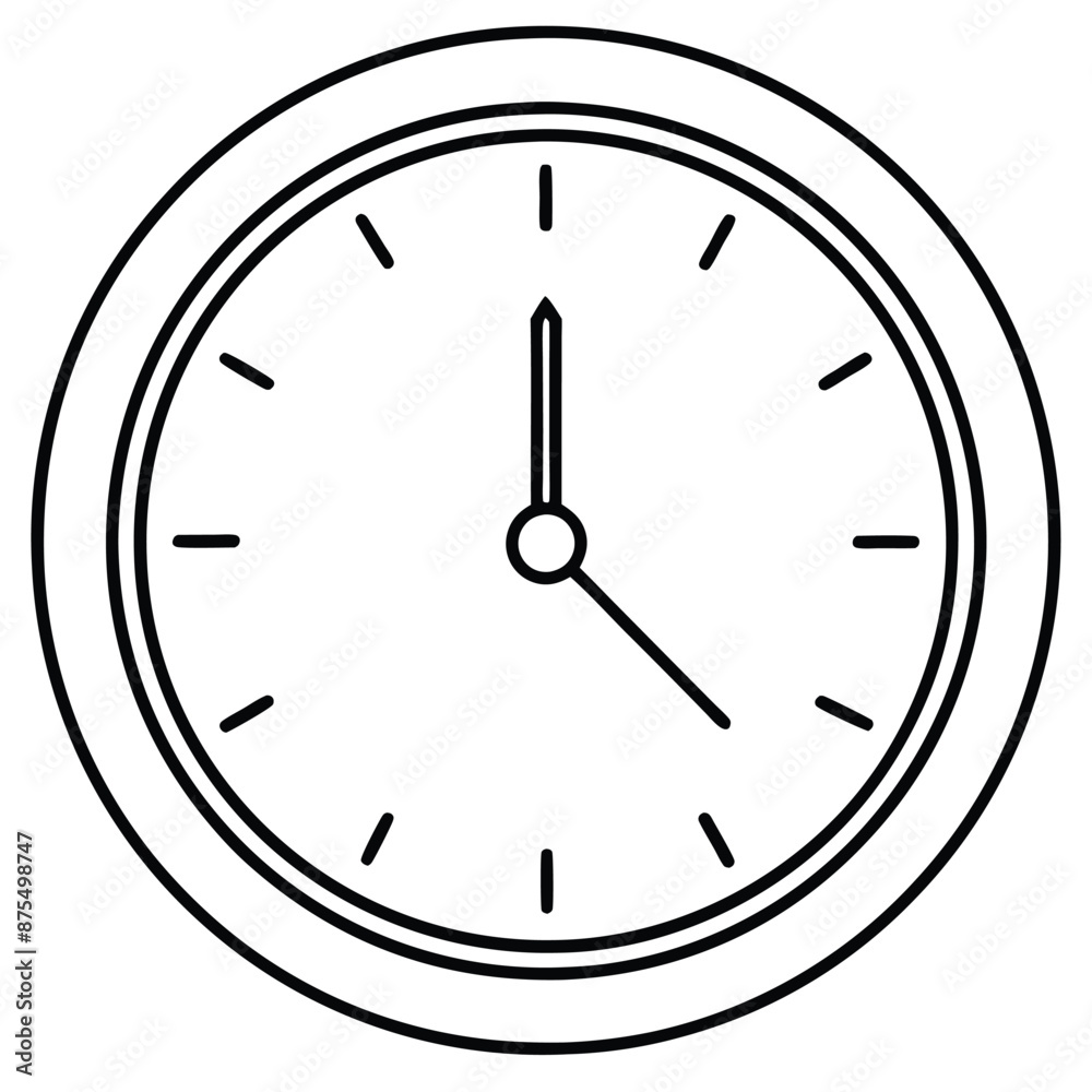 Creative Wall Clock Black and White Line Art Vector Icon Illustration