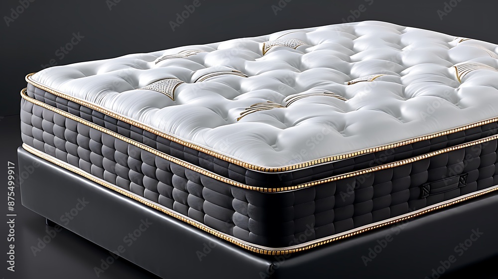 A firm mattress with a chic, black and gold background. Significant copy space for text, deep depth of field, and no dust A firm mattress with a chic, black and gold background. Significant copy space for text, deep depth of field, and no dust
