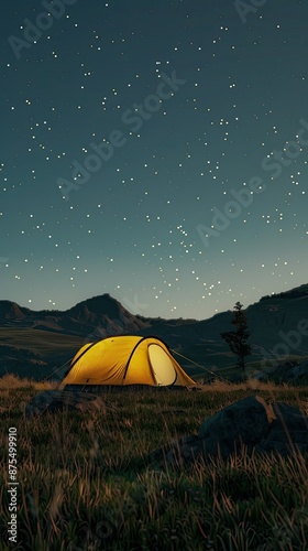 "Tent is Lit Up on the Field with Stars Above in the Sky"