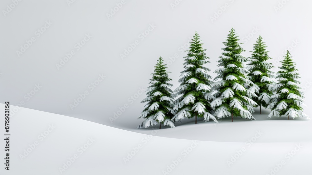 Fototapeta premium Majestic evergreen trees blanketed in snow rise from a pristine white landscape