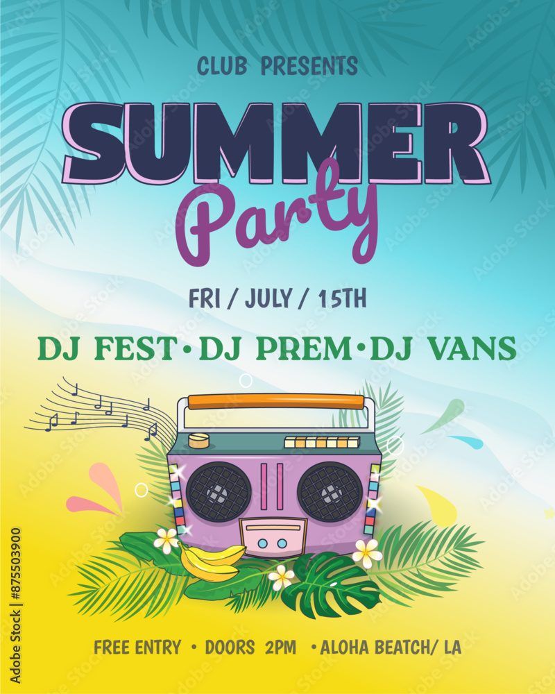 Summer party poster template banner illustration aloha beach concept